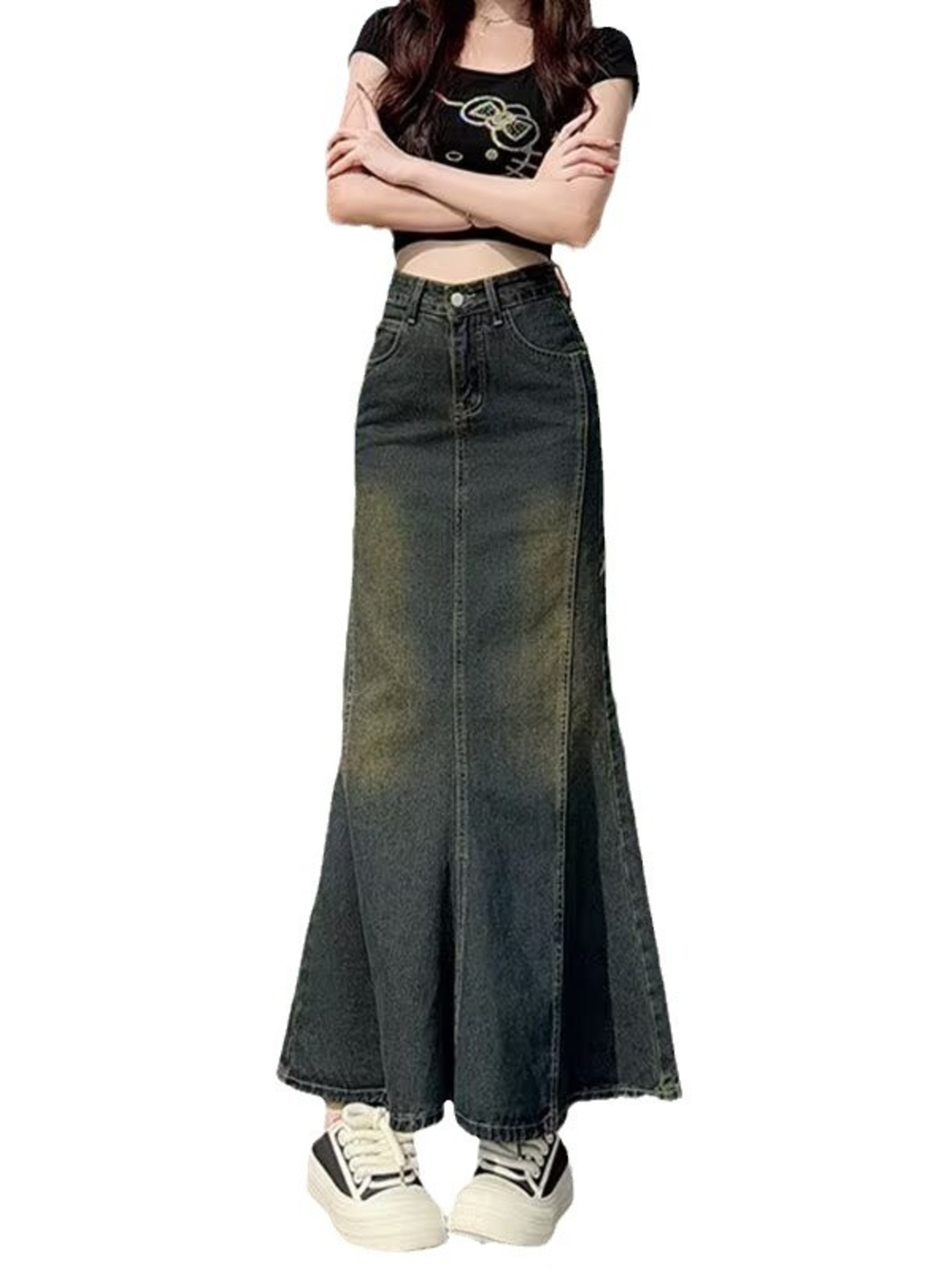 Streetwear Brand Pants - Women's Vintage Washed Denim Mermaid Maxi
