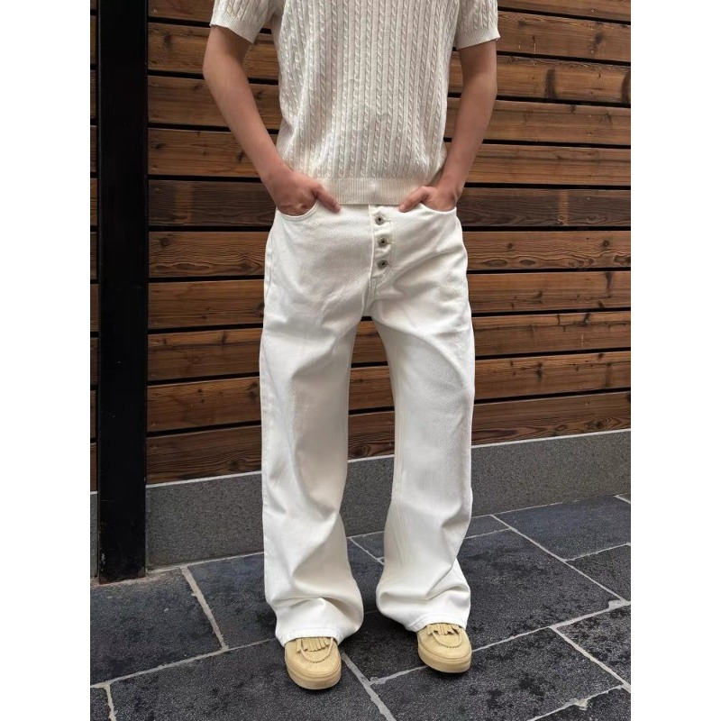 Streetwear Brand Pants - Men's White Wide Leg Jeans High-Rise