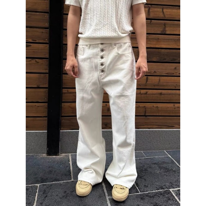 Men's White Wide Leg Jeans Hig - Streetwear Brand Pants 评论和价格