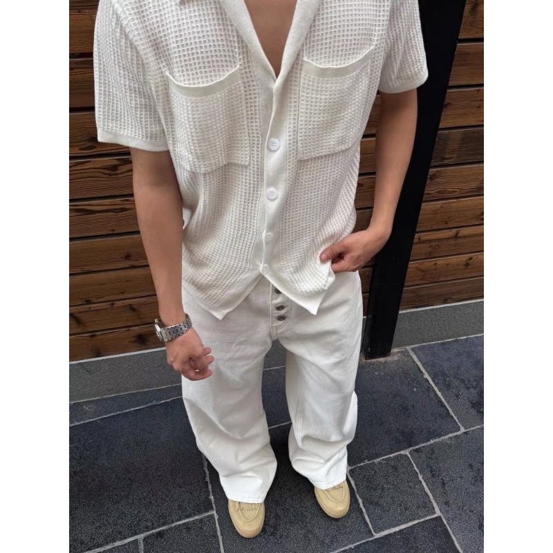 Men's White Wide Leg Jeans Hig - Streetwear Brand Pants 评论和价格
