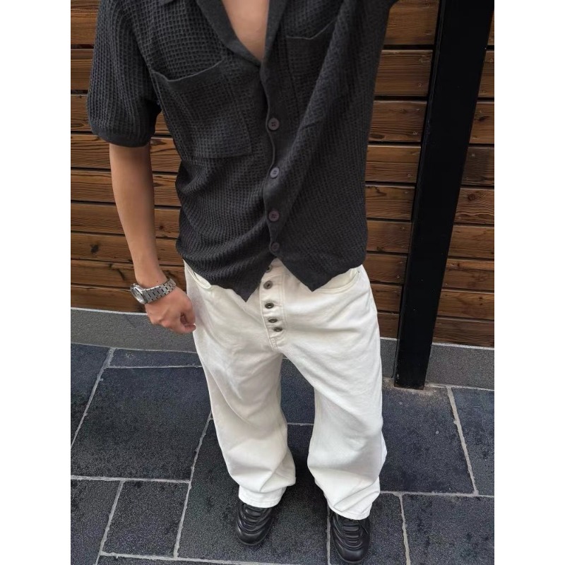 Men's White Wide Leg Jeans Hig - Streetwear Brand Pants 评论和价格